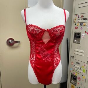 Vintage Red Lace Teddy Bodysuit Lingerie Small